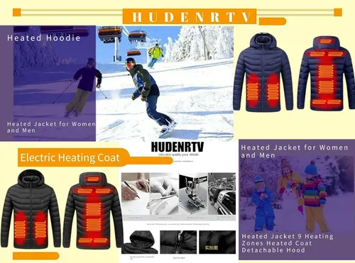 Vista 5 de HUDENRTV Unisex Heated Hoodie,Heated Jacket 9 Heating Zones Heated Coat Detachable Hood,Heated Coat with 3 Heating Levels