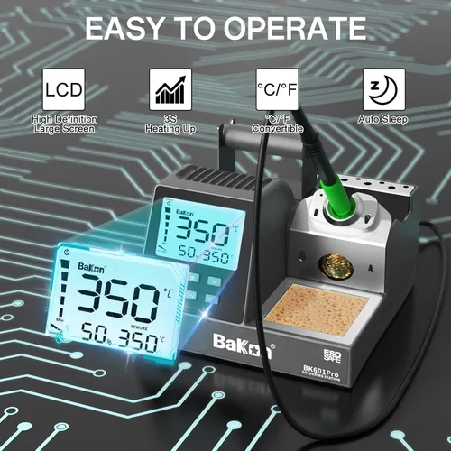 Vista 2 de BK601Pro 120W Kit de estación de soldador de precisión con 3 canales de memoria, 1 punta de soldador C210, control de temperatura (302 °F a 896 °F)