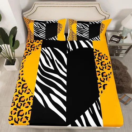 Vista 14 de Manfei Leopard Print Fitted Sheet Twin Size,Blue Brown Black Stripes Bedding Set 2pcs,Wild Animal Cheetah Skin Bed Sheets with 1 Pillowcase,Kids