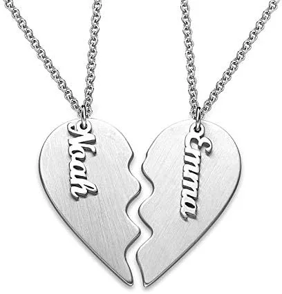 Vista 2 de MYKA - Collar personalizado de corazón roto - Joyería para parejas para novio, novia, ella, él, mujeres y hombres - Plata de ley 925, chapado en oro