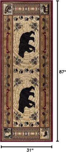 Vista 2 de Black Bear - Alfombra de pasillo de 3 x 8 pulgadas, color marrón, para pasillo, entrada o vestíbulo, estilo casa de campo, estilo oso largo