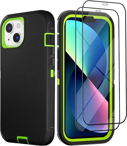 Vista 41 de Funda para iPhone 13 con 2 protectores de pantalla, resistente de grado militar, funda de cuerpo completo para hombres y mujeres (aguamarina + rosa)