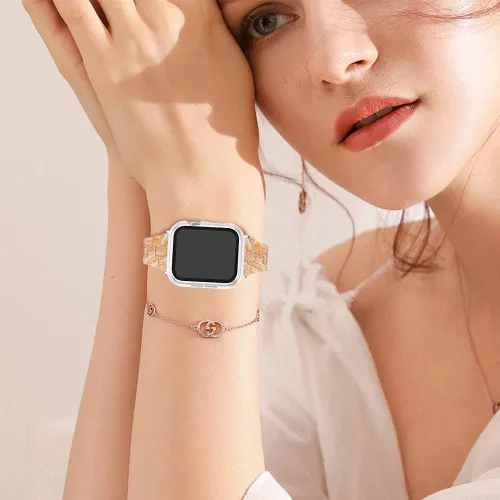 Vista 4 de JOYOZY Correa de resina de moda compatible con Apple Watch 9/8/7/6/5/4/3/2/1, correa iWatch con hebilla de acero inoxidable para Apple Watch