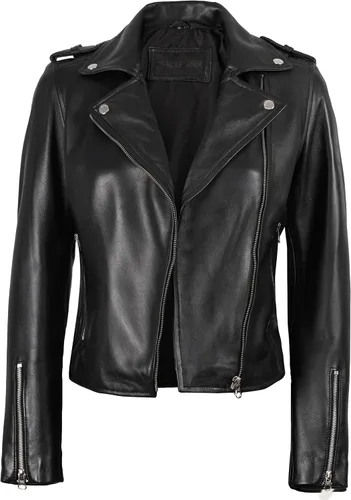 Vista 3 de Chaqueta de cuero para mujer Bomber motocicleta Biker Real piel de cordero chaqueta para mujer Negro