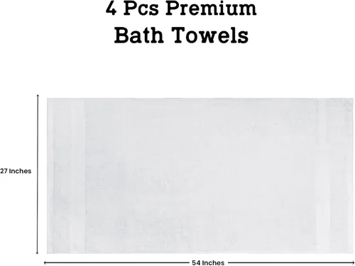 Vista 4 de Casa Lino Juego de 4 toallas de baño blancas (54 x 27 pulgadas) – Juego de toallas de baño grandes – Toallas de baño 100% algodón para baño