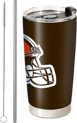 Vista 9 de Taza de fútbol aislada para café, vaso de viaje de acero inoxidable de 20oz con aislamiento al vacío, tapa y popote, tazas de café para bebidas