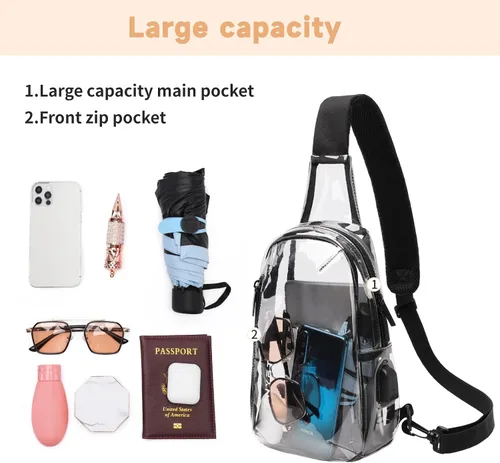 Vista 5 de TINYAT T9060 - Bolso bandolera transparente aprobado para estadios, bolso cruzado casual en el pecho para hombres y mujeres, T9060