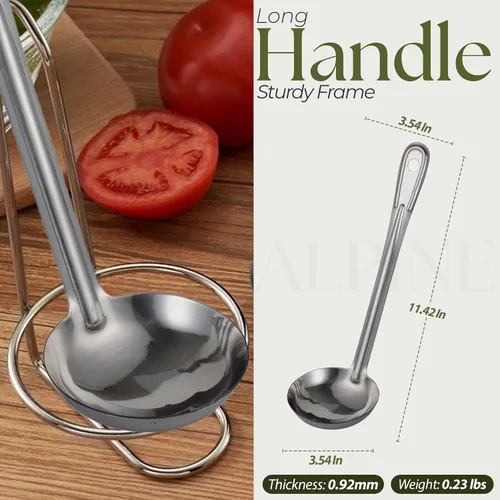 Vista 4 de Alpine Cuisine Cucharón de acero inoxidable con mango largo – Los mejores accesorios de cocina para agitar, dividir y servir cucharón – Chile