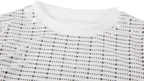 Vista 5 de Conjunto de 2 piezas de ropa de noche para mujer, camiseta de manga larga y pantalones metálicos brillantes con purpurina, Metálico