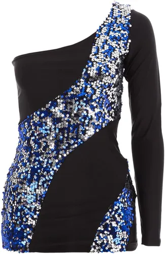 Vista 5 de Womens Asymmetrical Color-Change Sequin Dance Costume Top