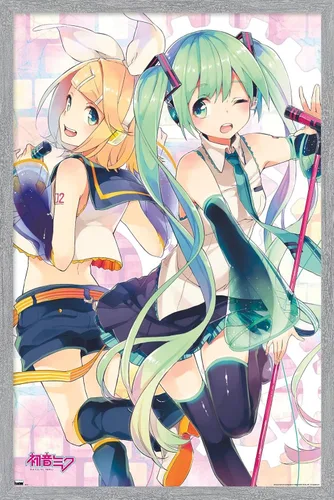 Vista 15 de Trends International Hatsune Miku - Póster de pared dúo, 22.4 pulgadas de largo x 14.7 W, versión enmarcada en madera de granero Versión enmarcada