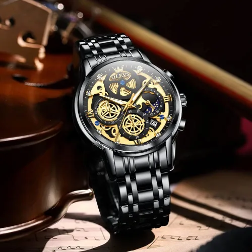 Vista 3 de OLEVS Relojes de esqueleto para hombre analógico de cuarzo multifuncional cronógrafo impermeable de lujo luminosos para hombre