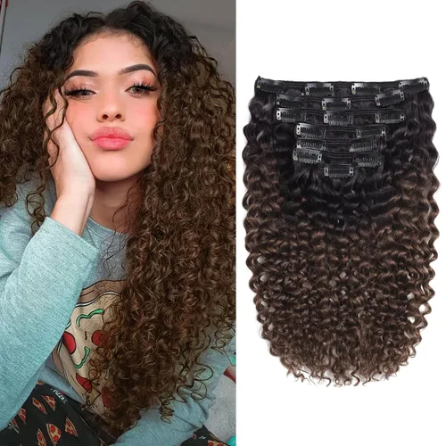 Vista 11 de 3B 3C Anrosa Jerry - Extensiones de cabello humano rizado con clip, 16 Rizado #1B