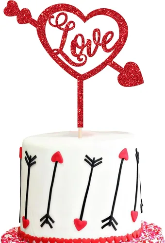 Vista 31 de Rsstarxi Paquete de 24 adornos para cupcakes para el día de San Valentín, con purpurina roja, dulce amor, para cupcakes, decoración de San Valentín