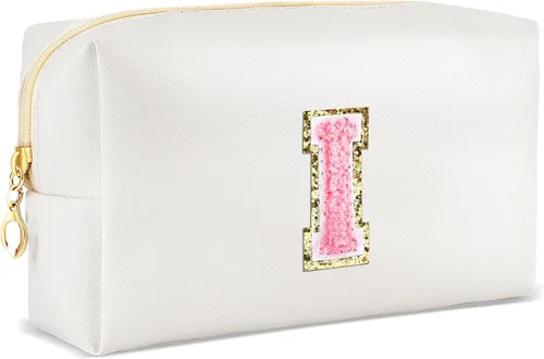 Vista 108 de URSKYTOUS Regalos para niñas, bolsa de maquillaje con inicial, bolsa de cosméticos personalizada con cremallera, bonita bolsa de aseo de viaje, Azul