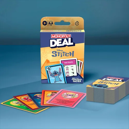 Vista 9 de Monopoly Deal: Edición Disney Stitch - Juego de cartas Basado en Lilo & Stitch de Disney Juegos de Disney para niños oficialmente licenciados