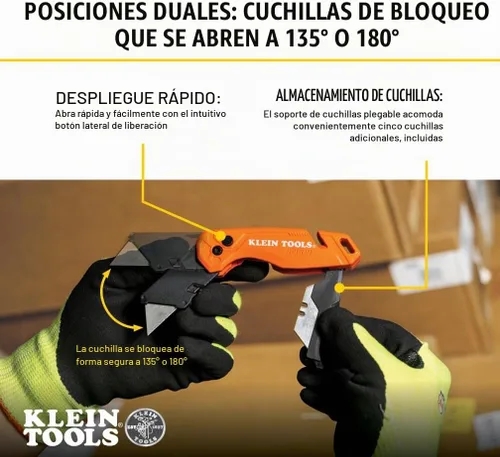 Vista 3 de Klein Tools 44303 FLICKBLADE Cuchillo utilitario plegable con almacenamiento de cuchillas, cuchillo utilitario con 5 cuchillas, compacto con botón