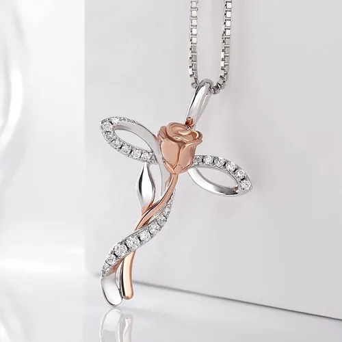 Vista 5 de ZDaoBen Star Cross Necklace Angel Wing Infinity Cross Pendant 925 Sterling Silver CZ Diamond Cross Necklace Women Birthstone Cubic Zirconia Cross