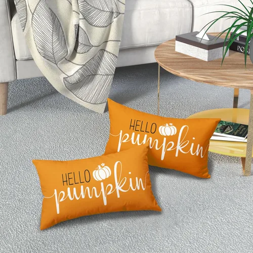 Vista 7 de Juego de 2 fundas de almohada lumbar de otoño de 12 x 20 pulgadas, fundas de almohada rectangulares decorativas de otoño de lino naranja, juego de 2