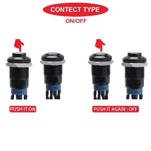 Vista 5 de 6Pcs Interruptor de botón de cierre led de 12mm con carcasa negra y pre-cableado, interruptor de botón a prueba de agua IP65, 1NO 1 normalmente