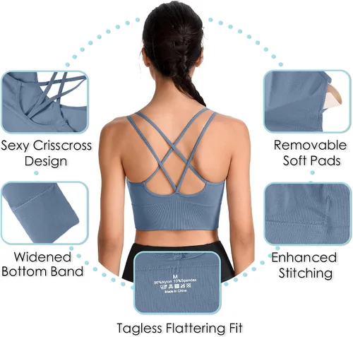 Vista 4 de Evercute Cross Back Sport Bras Padded Strappy Criss Cross Cropped Bras for Yoga Workout Fitness Low Impact