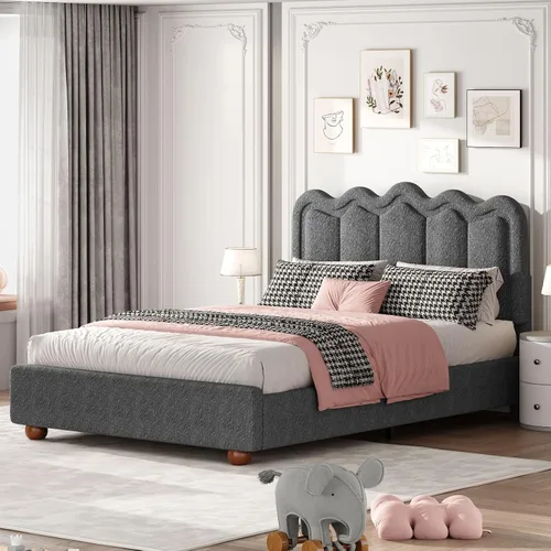Vista 12 de LIDYUK Marco de cama individual con cabecera ajustable, marco de cama tapizado Boucle tamaño individual, marco de cama de plataforma con soporte