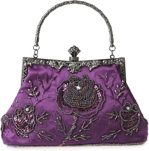 Vista 20 de Bolso de mano de estilo vintage con cuentas florales y strass para mujer, con bordado de lentejuelas, bandolera para novia, boda, fiesta