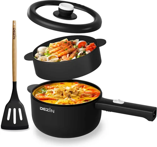 Vista 8 de Dezin Cocina Eléctrica, Sartén Antiadherente Sauté de 2L, Cocina de Fideos Rápida, Mini Olla para Bistec, Huevo, Arroz Frito, Ramen, Avena, Sopa