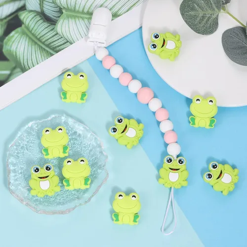 Vista 6 de 10 Piezas Cuentas de Silicona de Animales - Lindas Cuentas a Granel DIY para Manualidades, Bolígrafo, Correas de Teléfono, Colgantes de Bolsa (Rana)