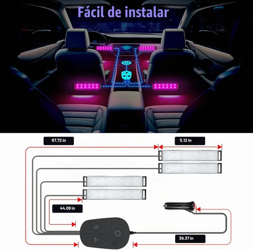 Vista 2 de YiLaie Luces interiores de automóvil, luces interiores inteligentes para automóvil con control de aplicación, kit de iluminación interna de neón