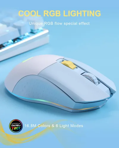 Vista 2 de DAREU Ratón inalámbrico para juegos con cable de doble modo recargable, 7 botones programables, 10 K DPI, RGB y 7 niveles de DPI ajustables hasta