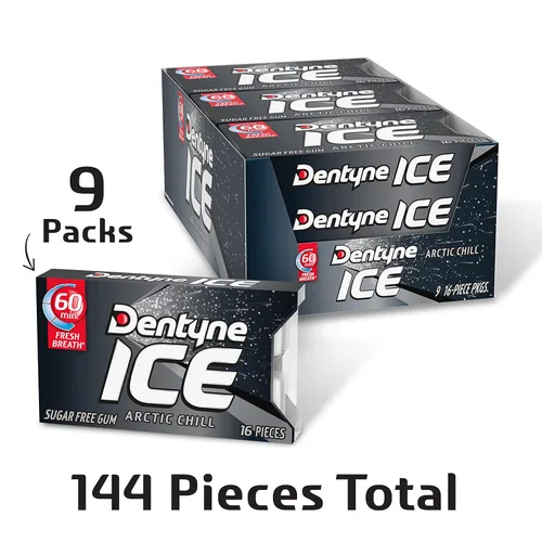 Vista 4 de Dentyne Ice Arctic Chill - Goma de mascar sin azúcar, 9 paquetes de 16 piezas (144 piezas en total) Goma de mascar, perfecta para un aliento