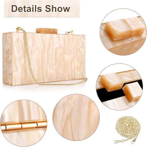 Vista 3 de YYW Monederos de mano de acrílico para mujer de boda bolso cruzado de noche multicolor con cadena desmontable