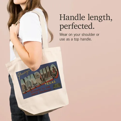 Vista 2 de Lantern Press Greetings from Amarillo, Texas (Heart of The Panhandle) (100% Cotton Canvas Reusable Tote Bag)