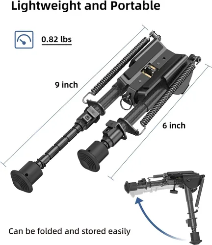 Vista 5 de EZshoot Carbon Fiber Rifle Bipod, 6-9 Inches, Picatinny Rail Adapter