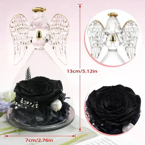 Vista 2 de Miofula Regalos para mamá, regalos de cumpleaños para mujeres, flores preservadas en figuras de ángel de cristal, flores frescas para entrega, Rosa