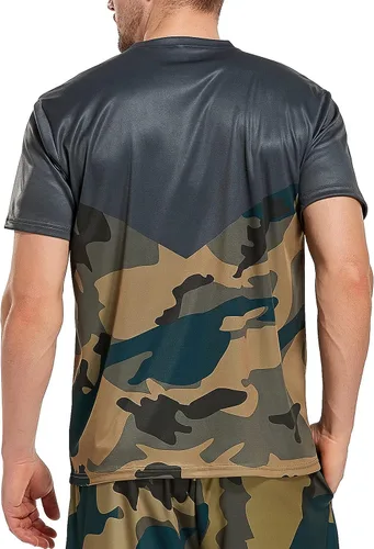 Vista 2 de Ampeo Camiseta de manga corta para hombre, atlética, para correr, gimnasio, entrenamiento, informal, camiseta