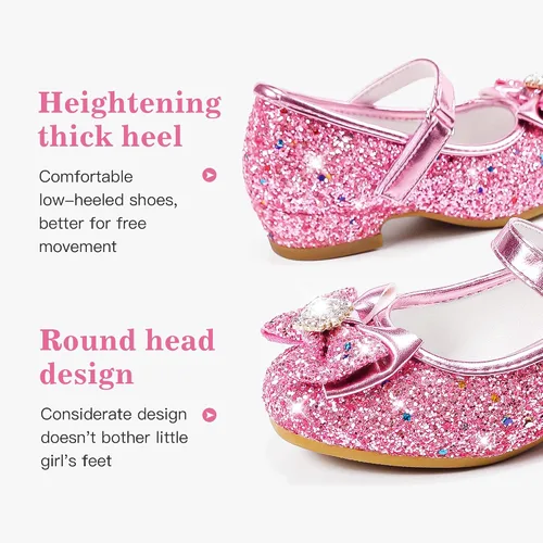 Vista 4 de Furdeour Zapatos de vestir para niñas, zapatos de princesa Mary Jane para bodas, flores, damas de honor, tacones con purpurina para niños pequeños