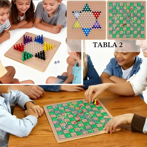 Vista 4 de Glintoper Juego de Mesa de Madera 5 en 1 con 2 Tableros Reversibles para Ajedrez, Damas, Damas Chinas, Serpientes y Escaleras, Tic Tac Toe, Combo