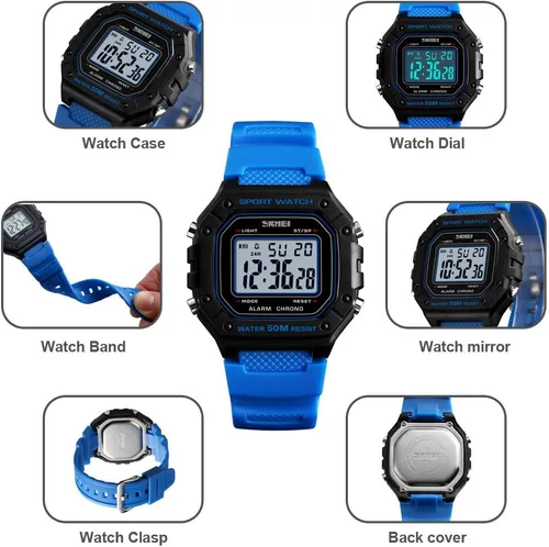 Vista 6 de Hombres deporte al aire libre reloj digital 5bar impermeable alarma luz trasera LED moda cronógrafo relojes