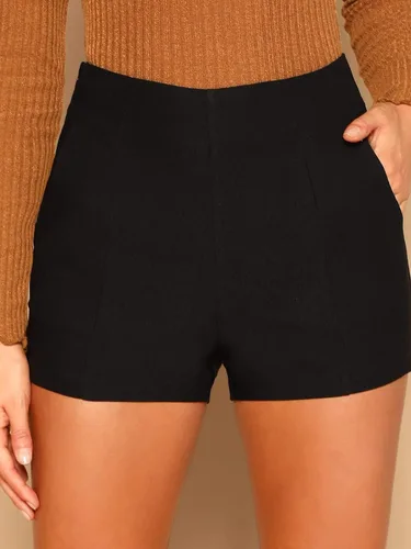 Vista 4 de Floerns Pantalones cortos ajustados casuales de cintura alta para mujer con bolsillo