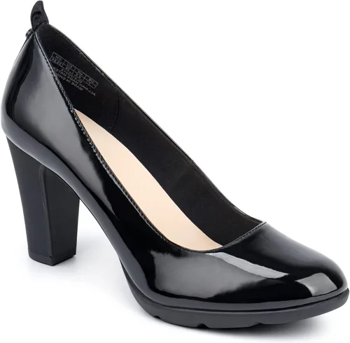 Vista 2 de JENN ARDOR Zapatos de tacón alto con punta redonda cerrada para mujer, zapatos de tacón alto de cuero de 3 pulgadas