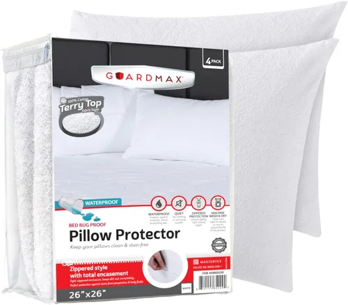 Vista 17 de Guardmax Protector de almohada de algodón de rizo con cremallera, tamaño estándar, paquete de 2 unidades, 100% impermeable, a prueba de chinches, a
