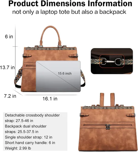 Vista 9 de FADEON Bolsos tipo bandolera y bolso para portátil para mujer Colección Marrón