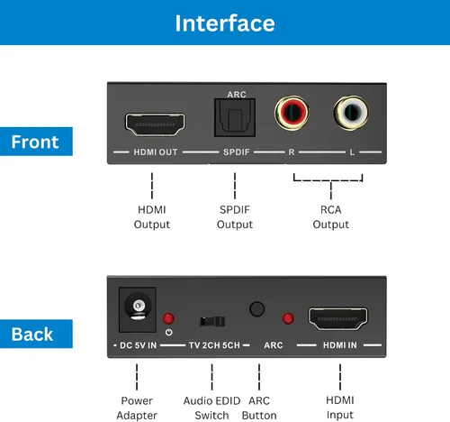 Vista 6 de J-Tech Digital Extractor de audio HDMI 4K 60Hz HDMI a óptico SPDIF + RCA, compatible con HDMI ARC Dolby Digital DTS CEC HDCP 1.4 [JTD4KATSW]