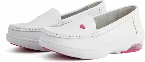 Vista 6 de MaxMuxun Zapatos de enfermería antideslizantes de las mujeres de cuero cómodo resbalón en zapatos planos mocasines para el trabajo del restaurante