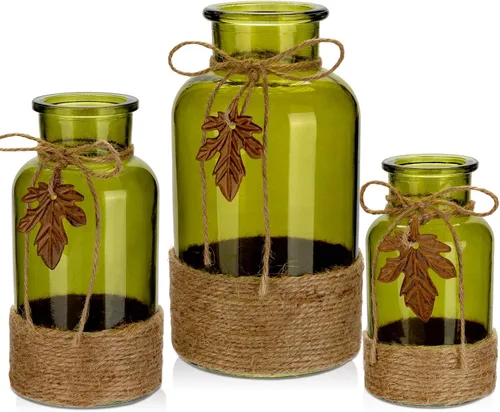 Vista 7 de Juego de 3 jarrones de vidrio transparente, jarrones de flores vintage, botellas de vidrio decorativas para centros de mesa, decoración de mesa