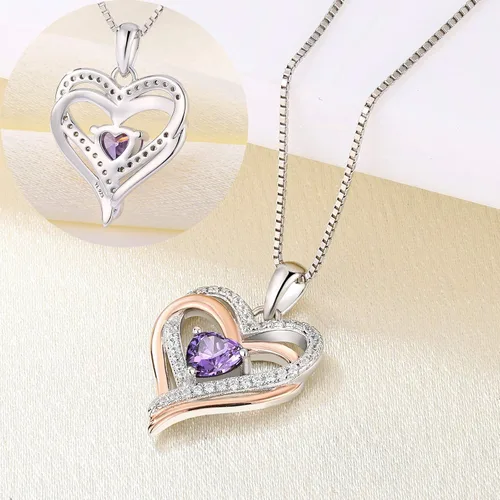 Vista 5 de YL Collar de corazón de plata de ley con colgante de corazón de doble amor para mujer, Metal