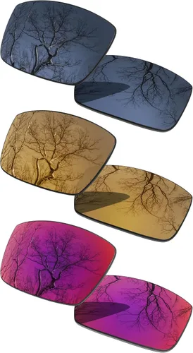 Vista 25 de 3 Pair Polarized Replacement Lenses for Oakley Gascan OO9014 Pack Cromo negro y plateado y oro de 24 quilates
