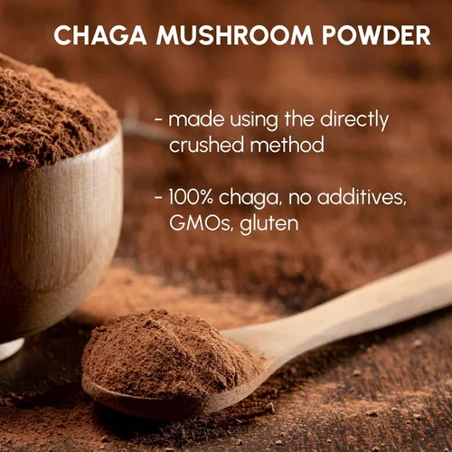 Vista 2 de Chaga Mushrooms Powder 8 oz – Suplemento antioxidante natural para bebidas, hornear, té, café